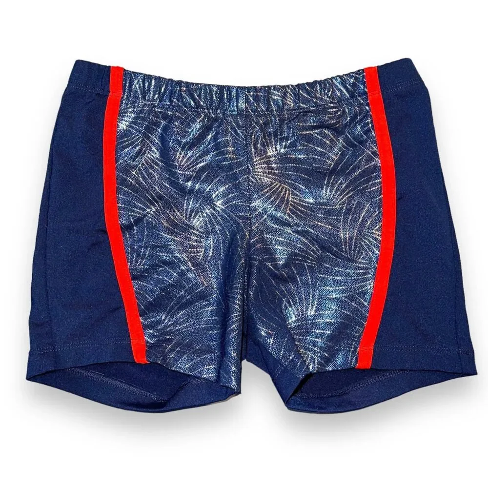 Danskin Now Girls Gymnastic Shorts Metallic Navy Blue Red Medium 7 8